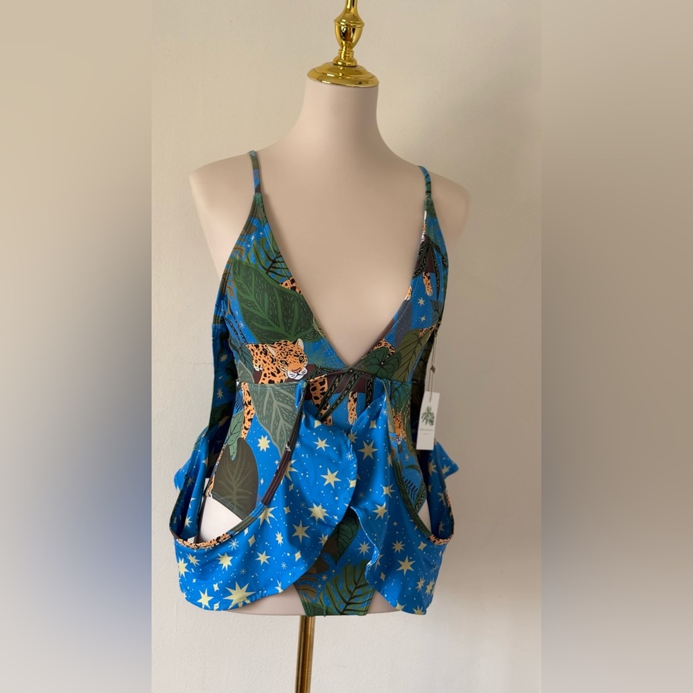 Jungle Leopard Ruffle One Piece Swimsuit Woman Size S - Picture 2 of 5